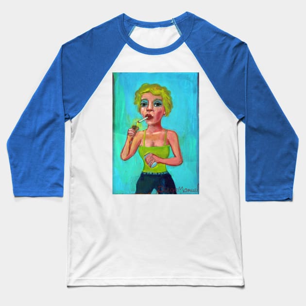 Blonde girl with cigarette 3 Baseball T-Shirt by diegomanuel